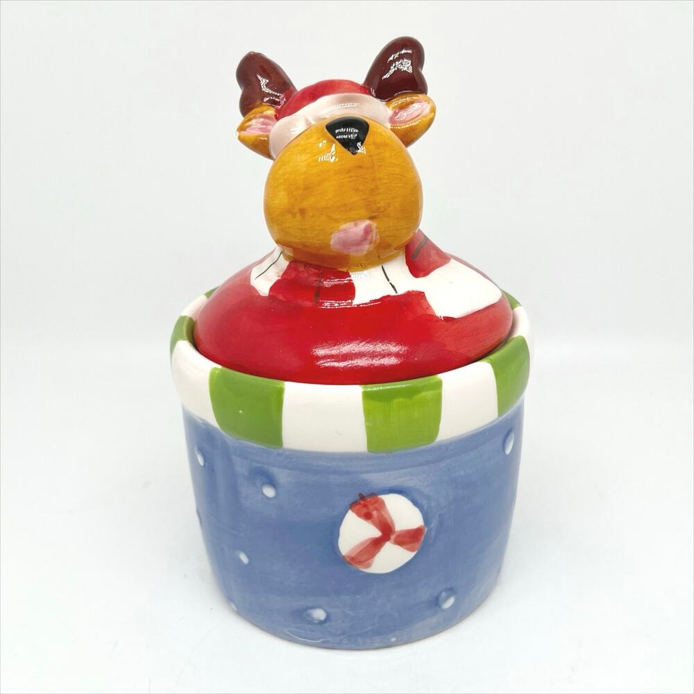 Vintage Royal Norfolk Christmas Reindeer Ceramic Covered Candy Dish